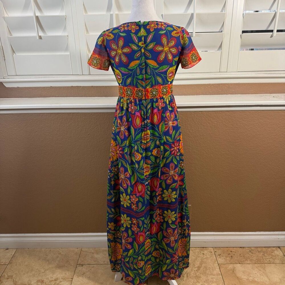 Vintage Boho Acid Floral Maxi Dress Mod Fashion Cottagecore Dopamine Bold Sz S - Picture 3 of 4